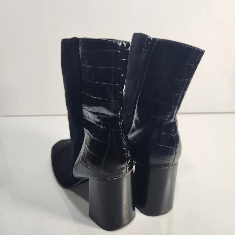 Diba Womens Booties Mix Suede Faux Leather Size 8.5 Black Block Heel